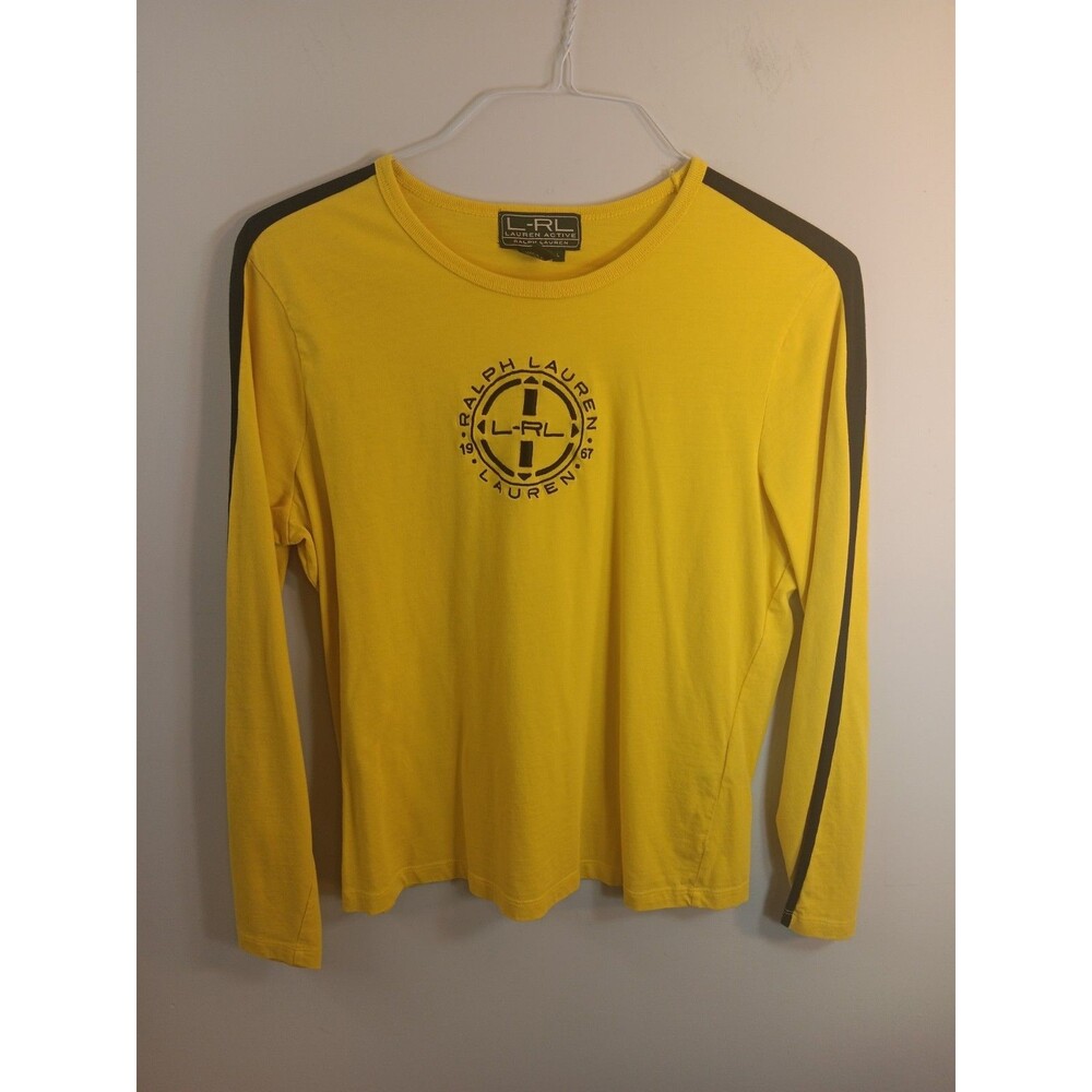 Lauren Ralph Lauren Active Long Sleeve Shirt L Yellow Crest Logo Tee 100% Cotton